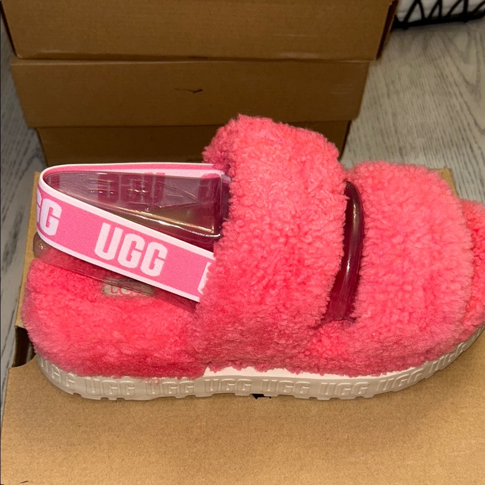 UGG Pink Cozy Slippers with Fuzzy Texture